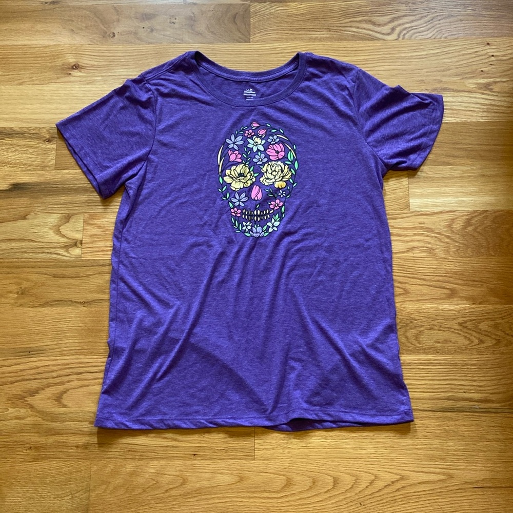 💀BUY 1 GET 1 FREESoft Fall Halloween Skull Skeleton Floral Purple T-Shirt